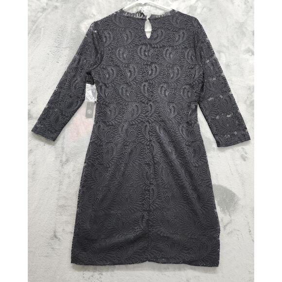 NEW As U Wish AUW Dress Womens L Black Lace V-Neck 3-4 Sleeve Sheath Lined Party - Picture 2 of 11